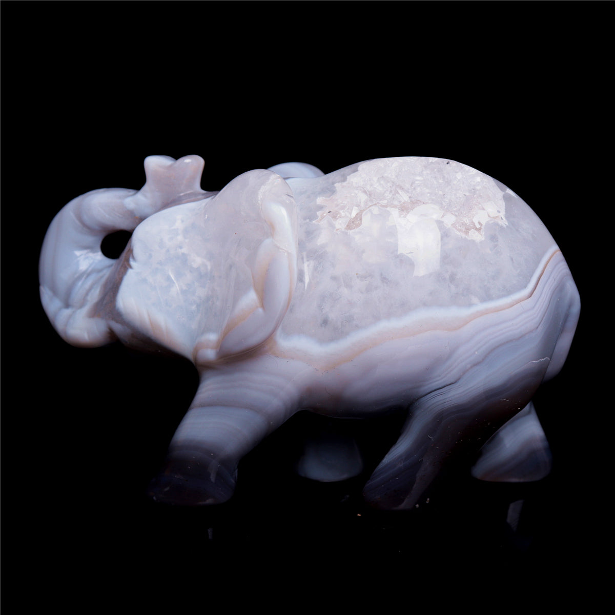 4" Druzy Agate Crystal Elephant Figurine Quartz Animal Carvings