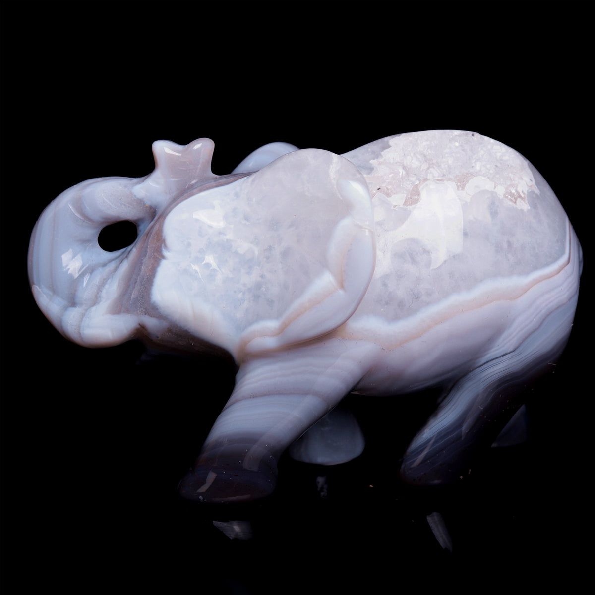 4" Druzy Agate Crystal Elephant Figurine Quartz Animal Carvings