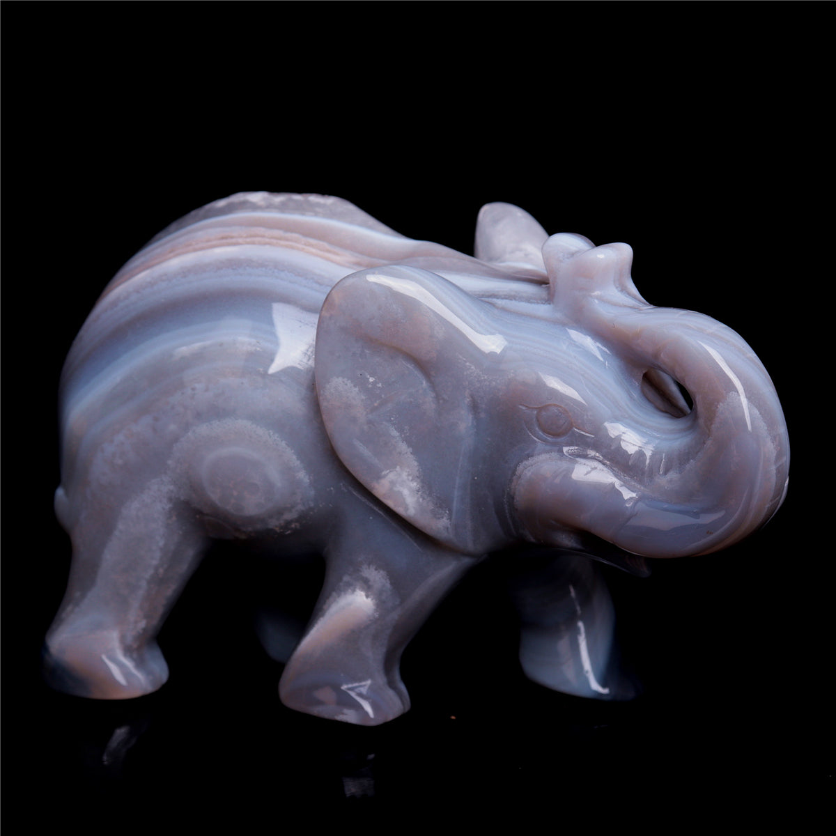 4" Druzy Agate Crystal Elephant Figurine Quartz Animal Carvings