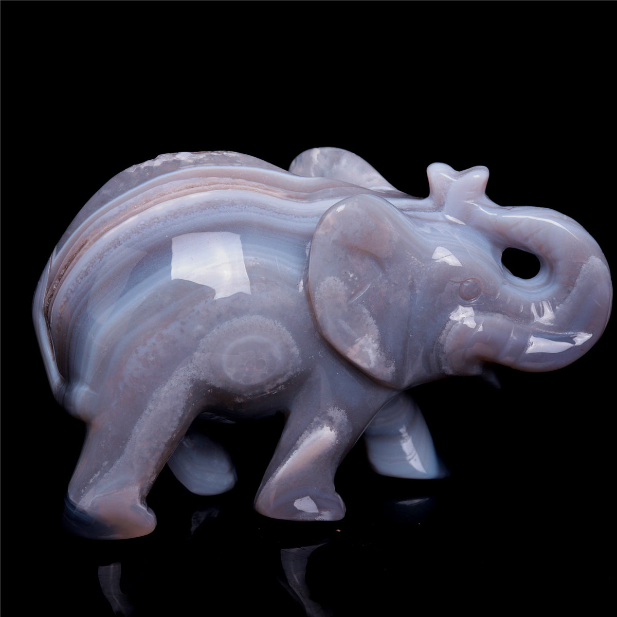 4" Druzy Agate Crystal Elephant Figurine Quartz Animal Carvings
