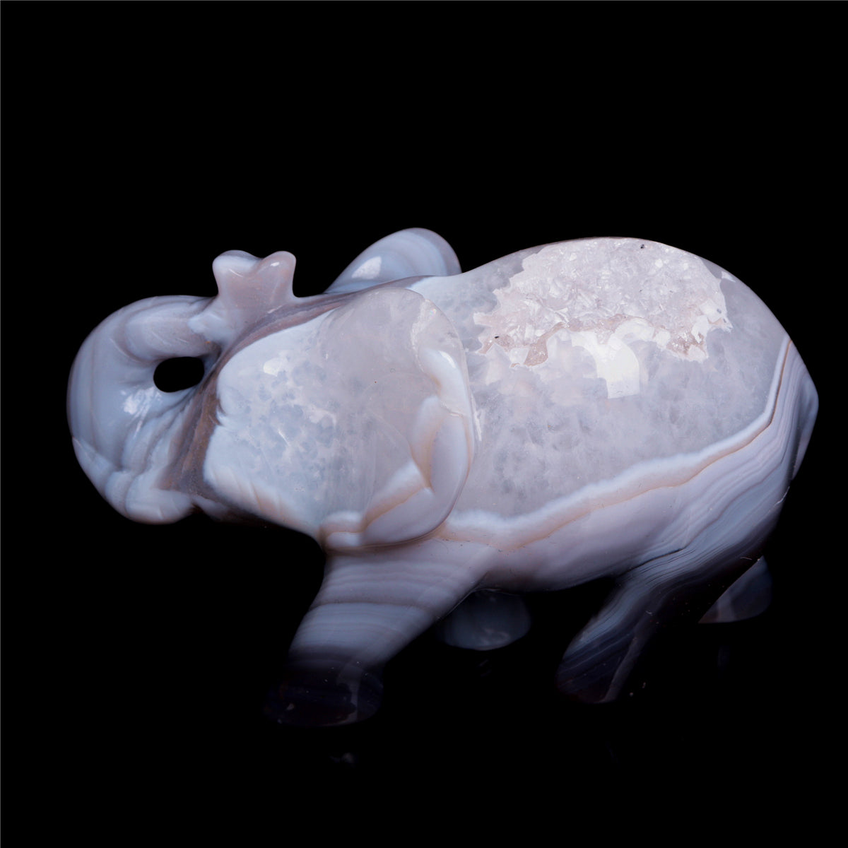 4" Druzy Agate Crystal Elephant Figurine Quartz Animal Carvings