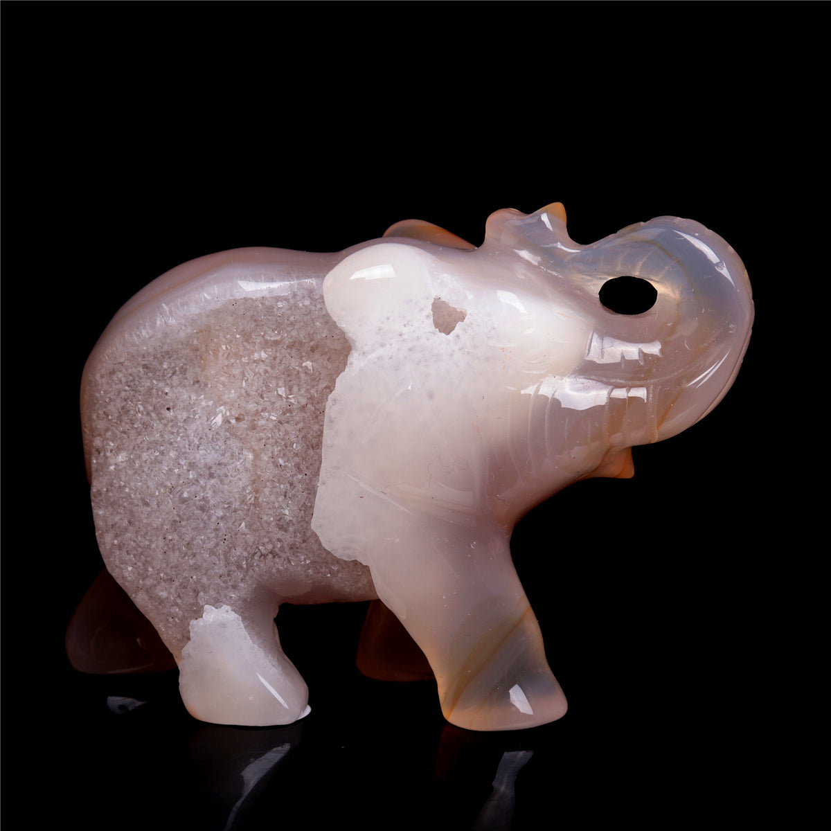 3" Druzy Agate Crystal Elephant Figurine Quartz Animal Carvings