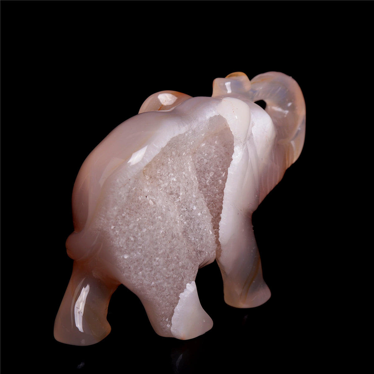 3" Druzy Agate Crystal Elephant Figurine Quartz Animal Carvings