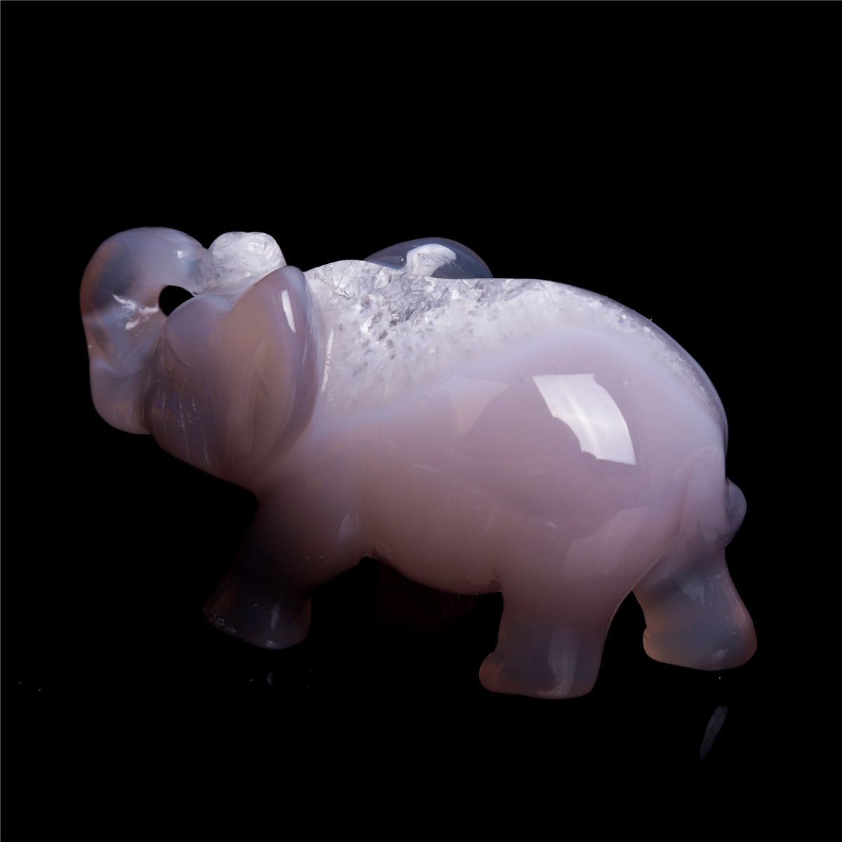 3.5" Druzy Agate Crystal Elephant Figurine Quartz Animal Carvings