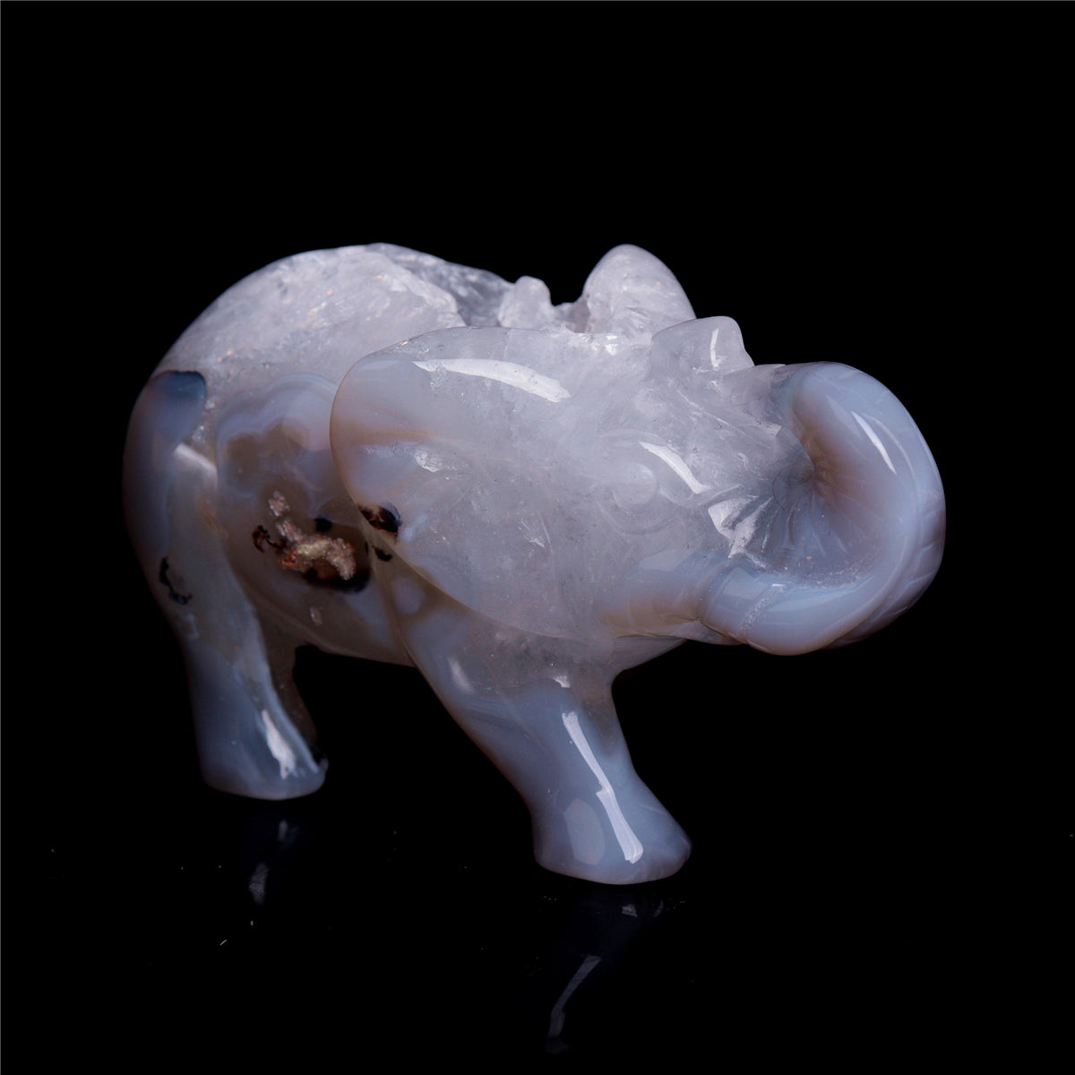 3.5" Druzy Agate Crystal Elephant Figurine Quartz Animal Carvings