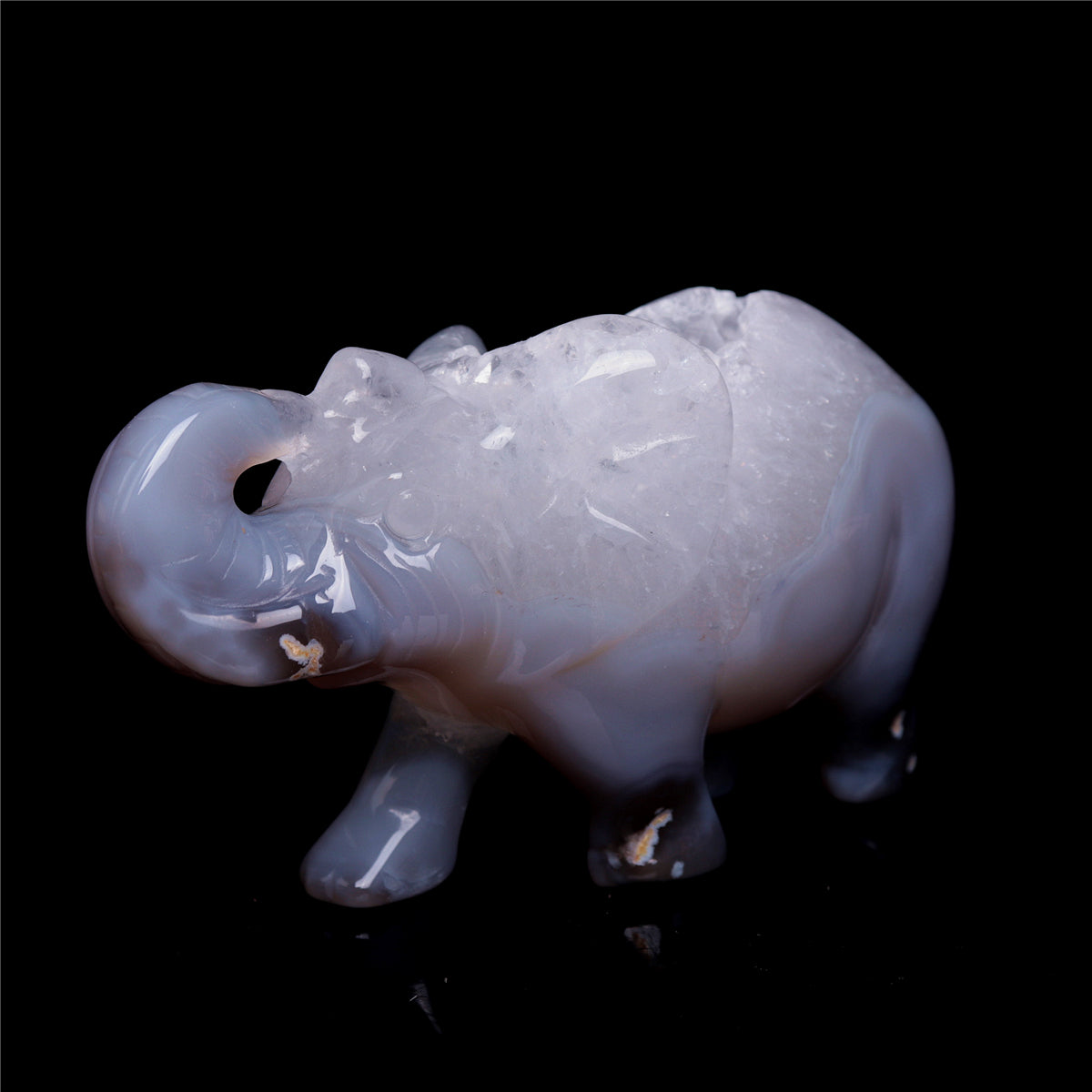 3.5" Druzy Agate Crystal Elephant Figurine Quartz Animal Carvings