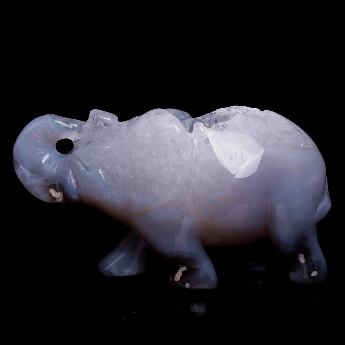 3.5" Druzy Agate Crystal Elephant Figurine Quartz Animal Carvings