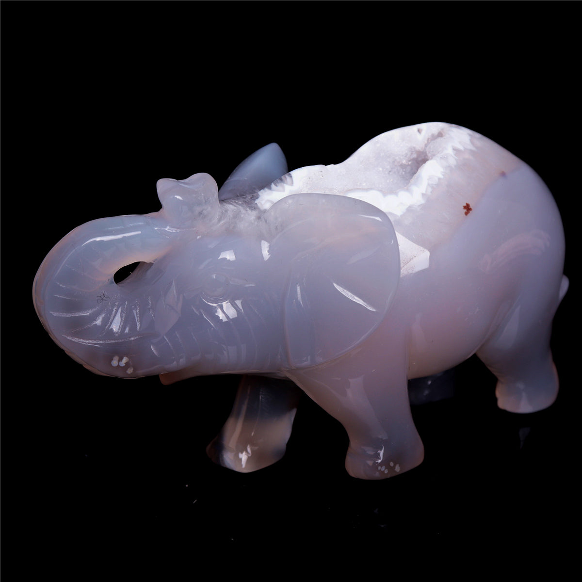 4" Druzy Agate Crystal Elephant Figurine Quartz Animal Carvings