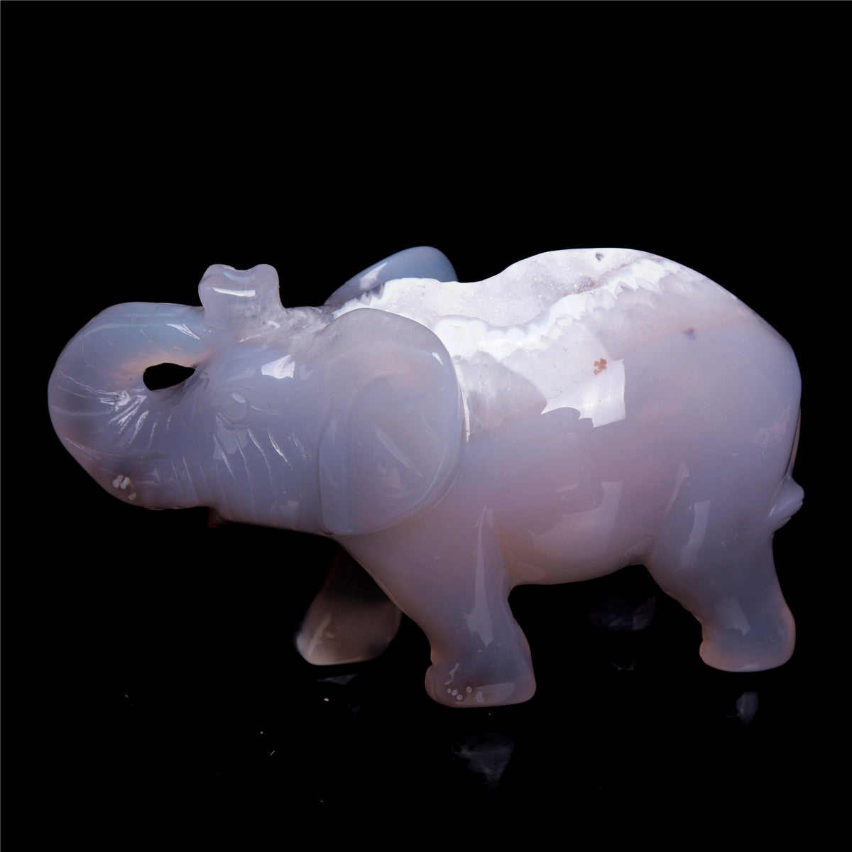 4" Druzy Agate Crystal Elephant Figurine Quartz Animal Carvings