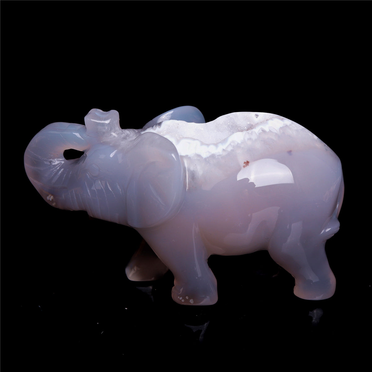 4" Druzy Agate Crystal Elephant Figurine Quartz Animal Carvings