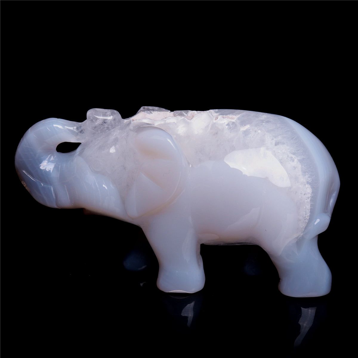 4" Druzy Agate Crystal Elephant Figurine Quartz Animal Carvings