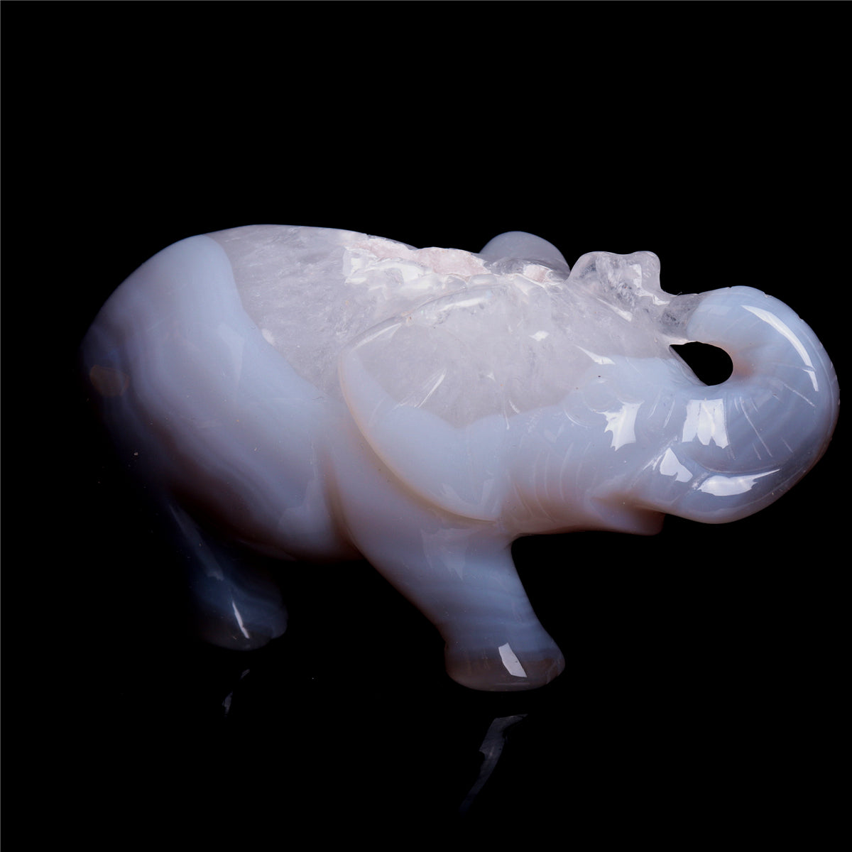 4" Druzy Agate Crystal Elephant Figurine Quartz Animal Carvings