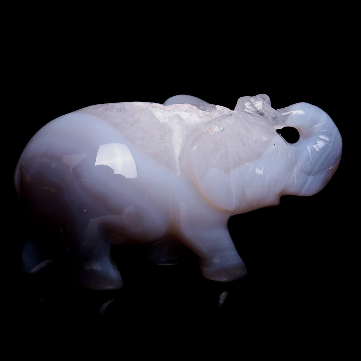 4" Druzy Agate Crystal Elephant Figurine Quartz Animal Carvings