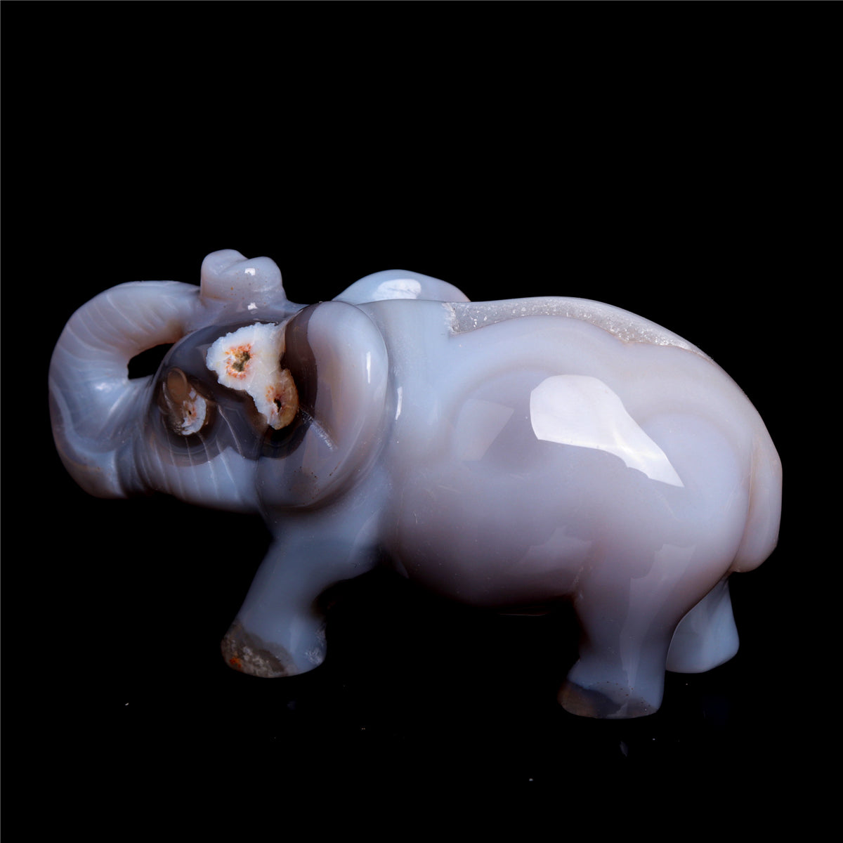 3.5" Druzy Agate Crystal Elephant Figurine Quartz Animal Carvings