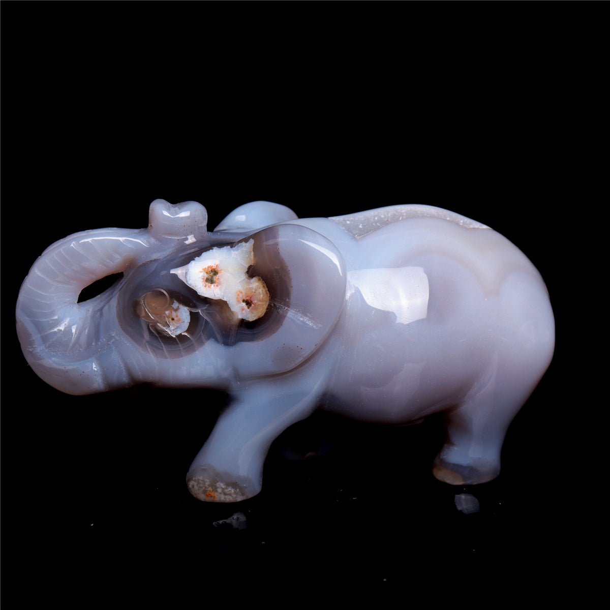 3.5" Druzy Agate Crystal Elephant Figurine Quartz Animal Carvings