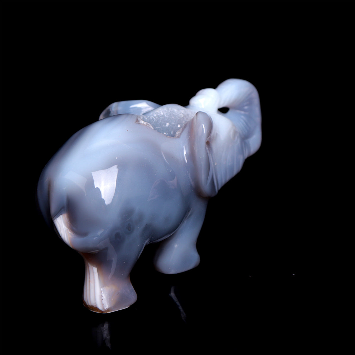 3.5" Druzy Agate Crystal Elephant Figurine Quartz Animal Carvings