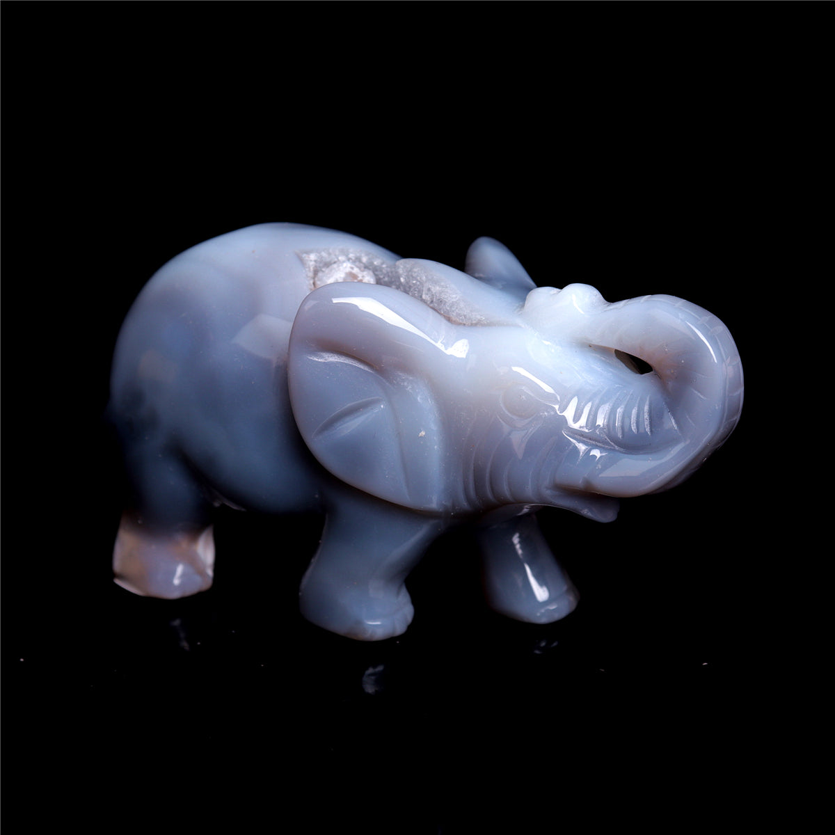 3.5" Druzy Agate Crystal Elephant Figurine Quartz Animal Carvings