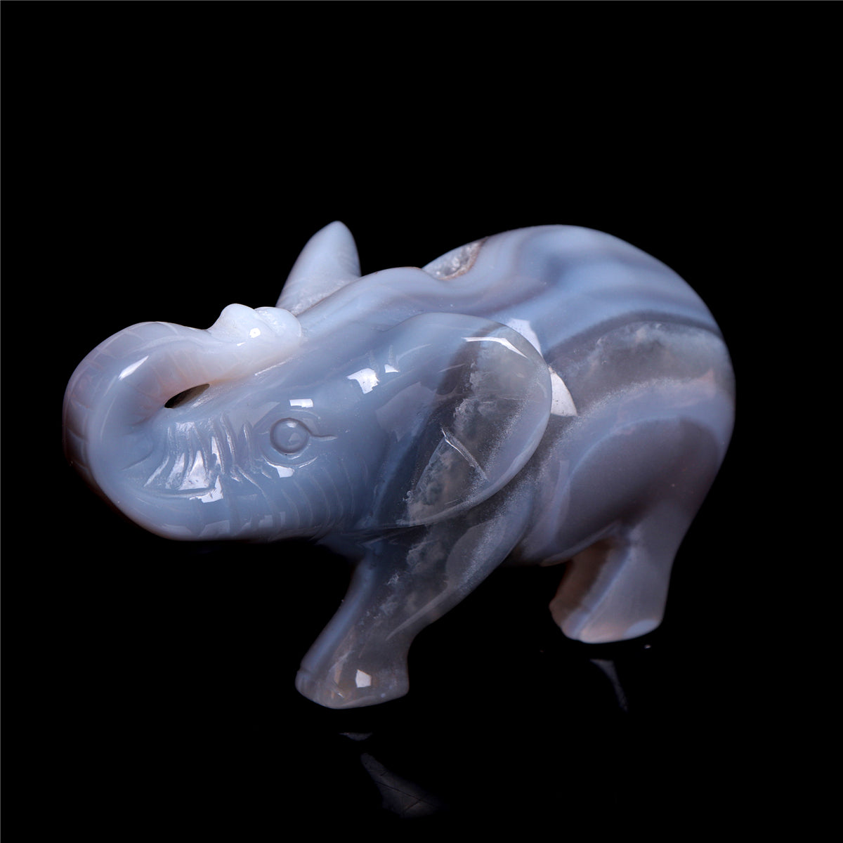 3.5" Druzy Agate Crystal Elephant Figurine Quartz Animal Carvings