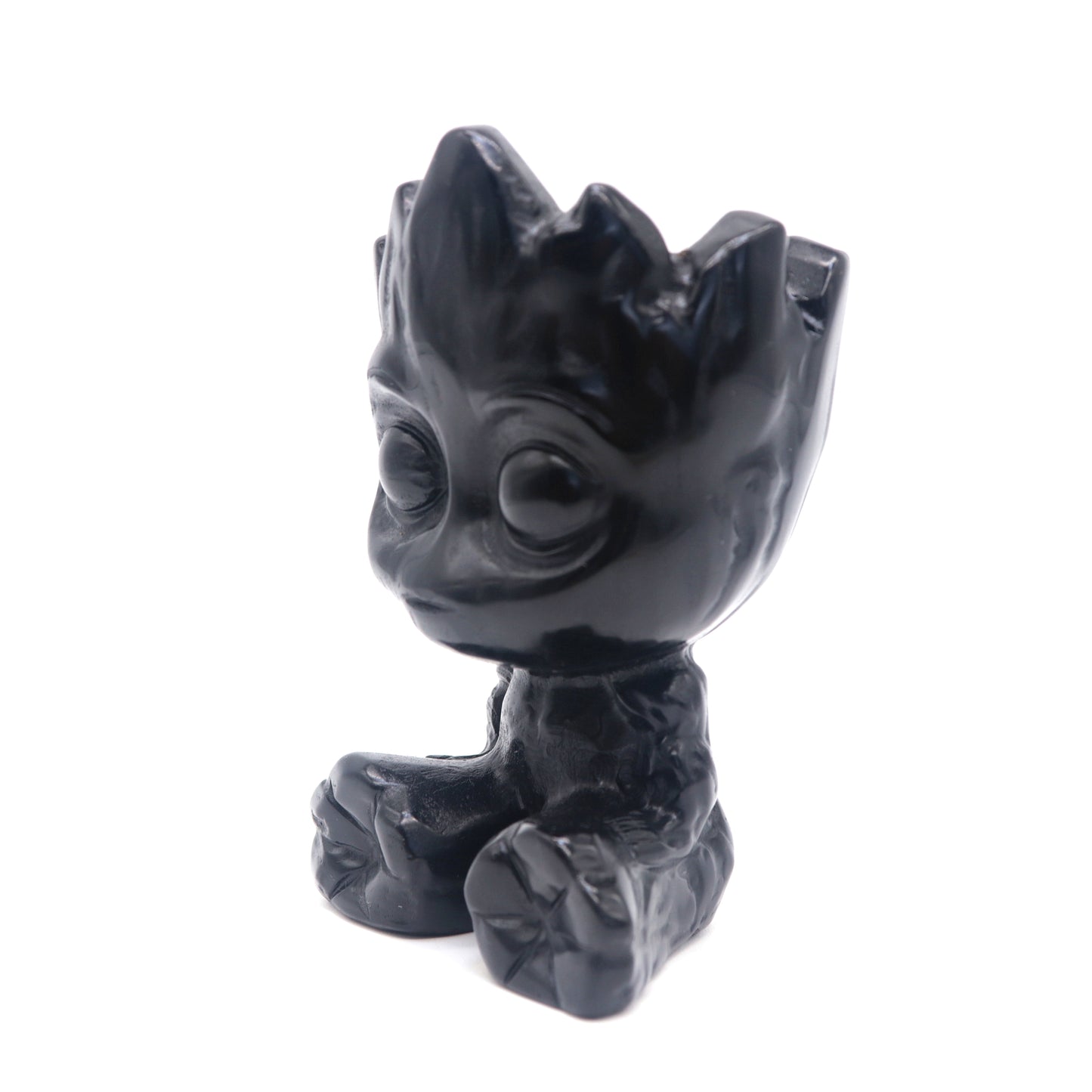 Carved Black Obsidian Crystal Groot Sculpture Healing Decorate Gift