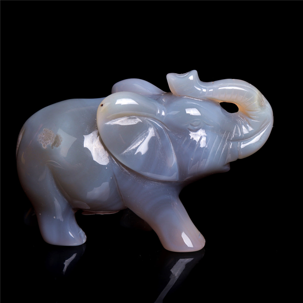 3" Druzy Agate Crystal Elephant Figurine Quartz Animal Carvings