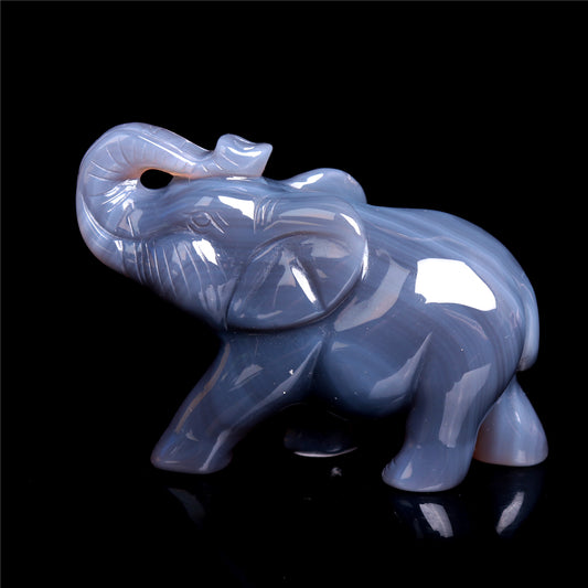 3" Druzy Agate Crystal Elephant Figurine Quartz Animal Carvings