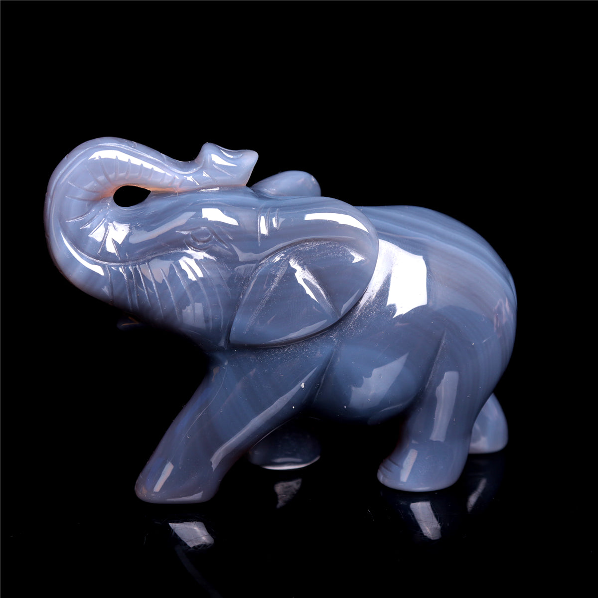 3" Druzy Agate Crystal Elephant Figurine Quartz Animal Carvings
