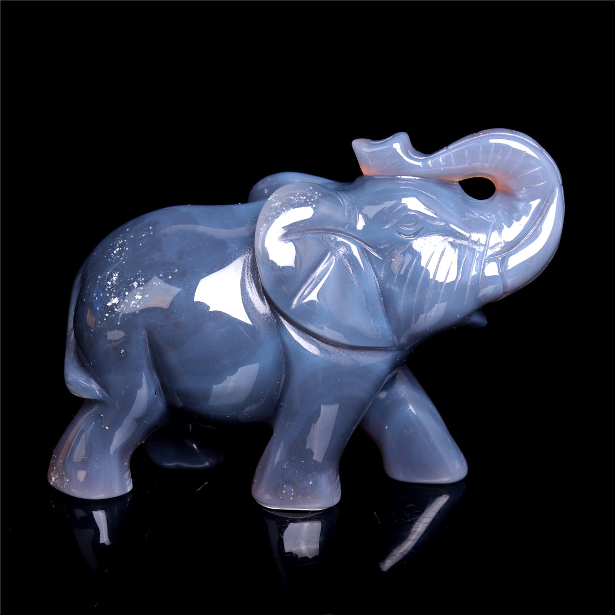 3" Druzy Agate Crystal Elephant Figurine Quartz Animal Carvings