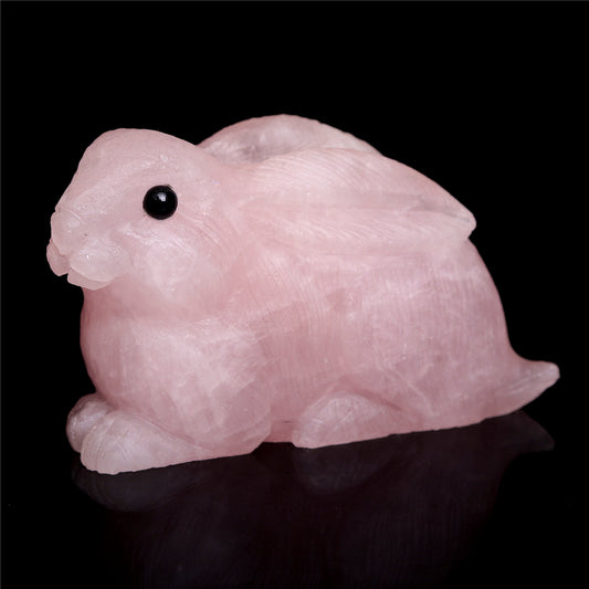 3" Rose Quartz Crystal Bunny Figurine Decor Gift