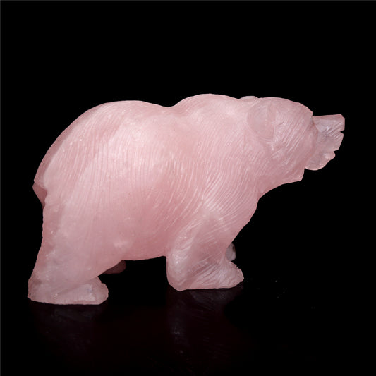 4" Rose Quartz Crystal Bear Figurine Decor Gift
