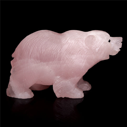 4" Rose Quartz Crystal Bear Figurine Decor Gift