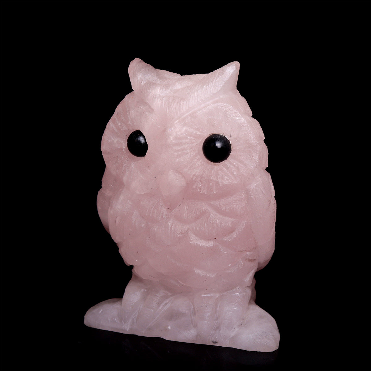 3" Rose Quartz Crystal Owl Figurine Decor Gift