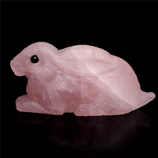 3.5" Rose Quartz Crystal Bunny Figurine Decor Gift