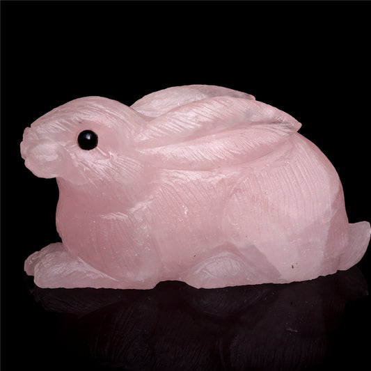 4" Rose Quartz Crystal Bunny Figurine Decor Gift