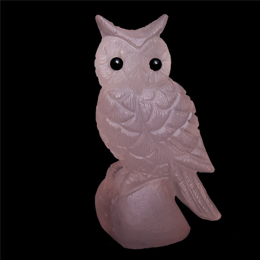 4" Rose Quartz Crystal Owl Figurine Decor Gift