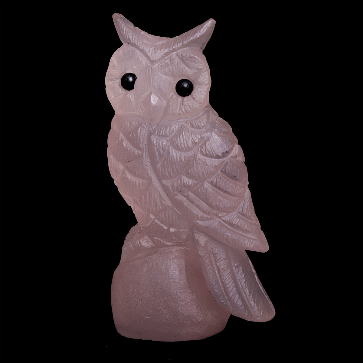 4" Rose Quartz Crystal Owl Figurine Decor Gift