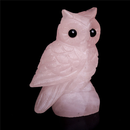 3" Rose Quartz Crystal Owl Figurine Decor Gift