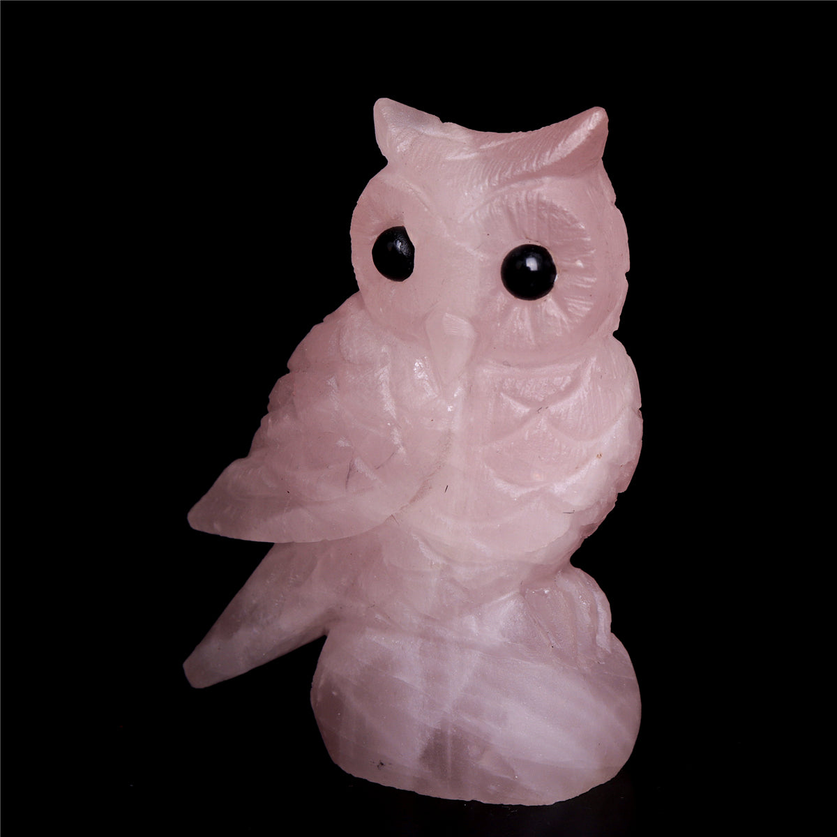 3" Rose Quartz Crystal Owl Figurine Decor Gift
