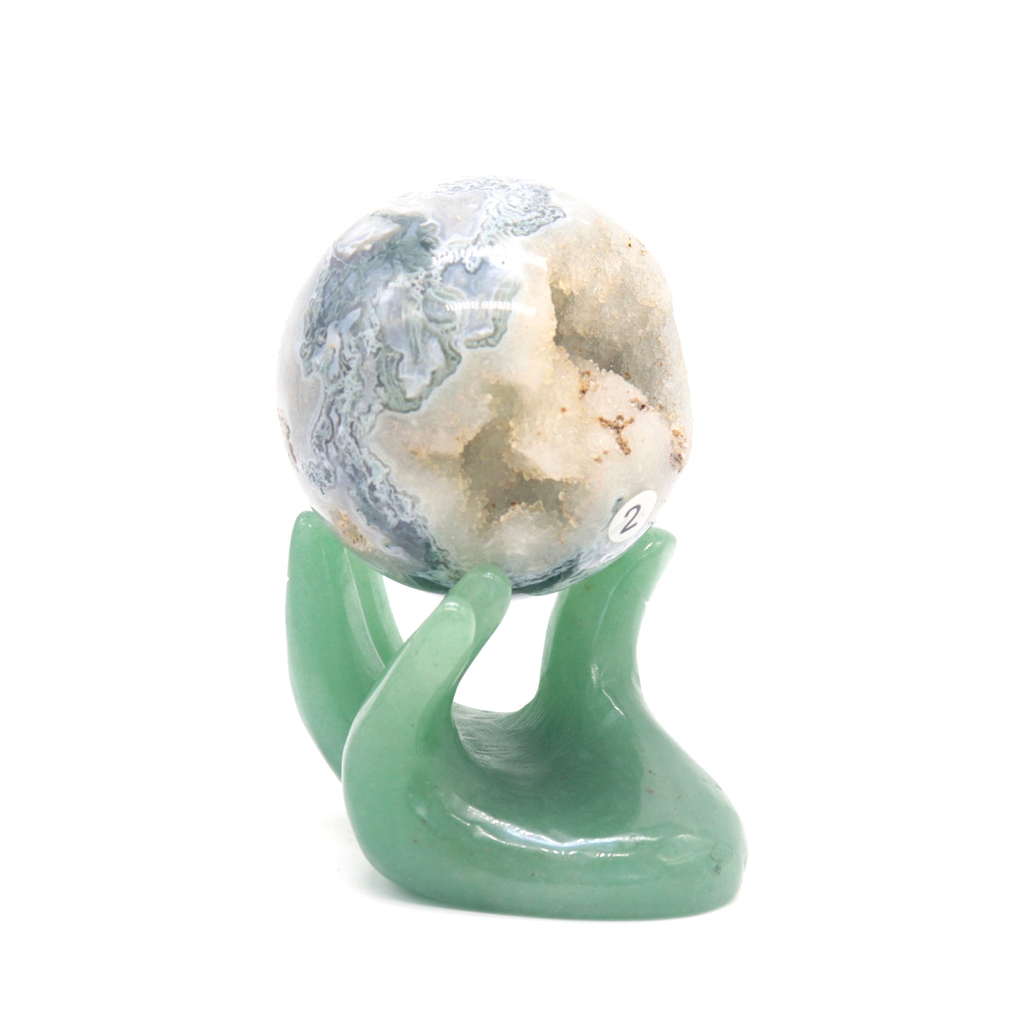 Handcarved Natural Green Aventurine Crystal Hand Sphere Holder Decorate Gift