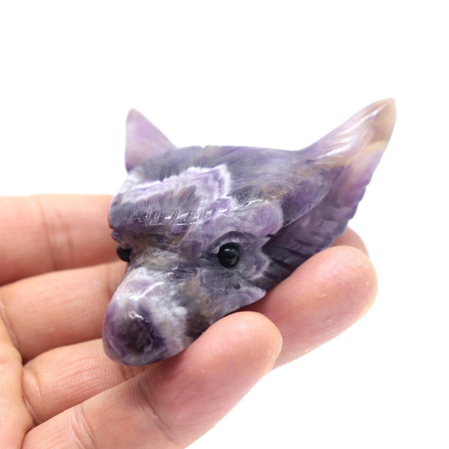 3" Hand Carved Dream Amethyst Wolf Head Pendant Crystal Healing quartz