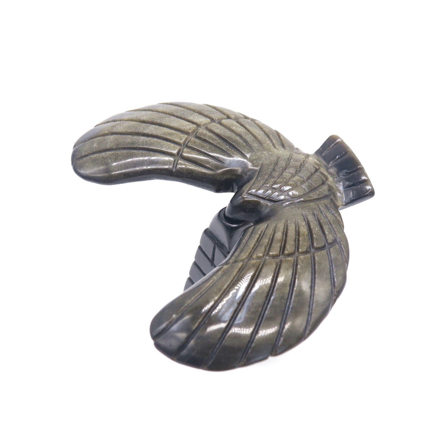 4.5" Natural Gold Obsidian Eagle Balance Hawk Carving Healing Quartz Reiki Decor