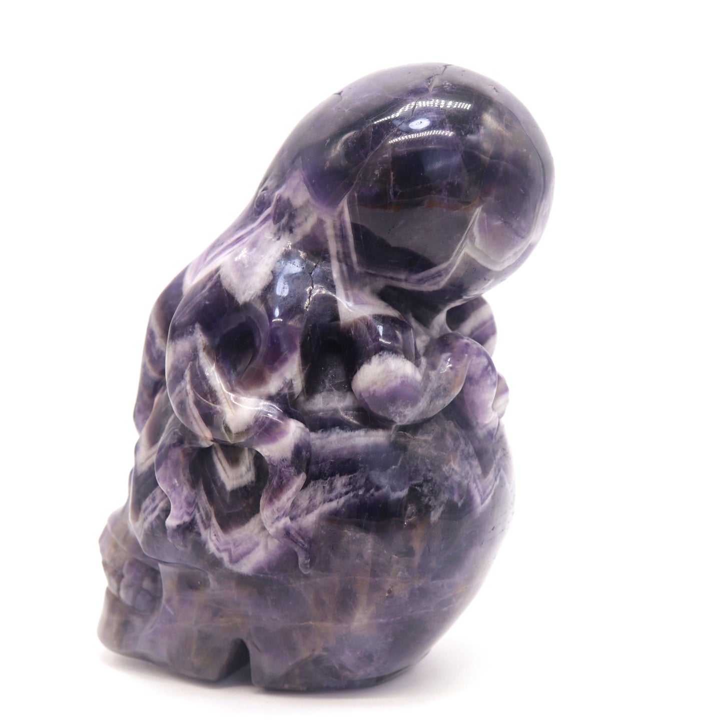 3.15lb Natural Dream Amethyst Octopus Skull Figurine, Realistic Crystal Carved Healing