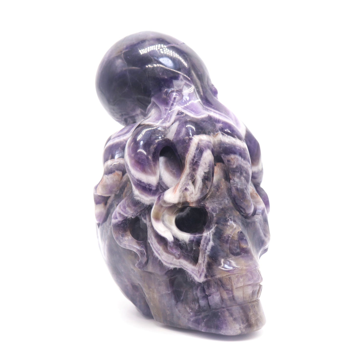 3.15lb Natural Dream Amethyst Octopus Skull Figurine, Realistic Crystal Carved Healing