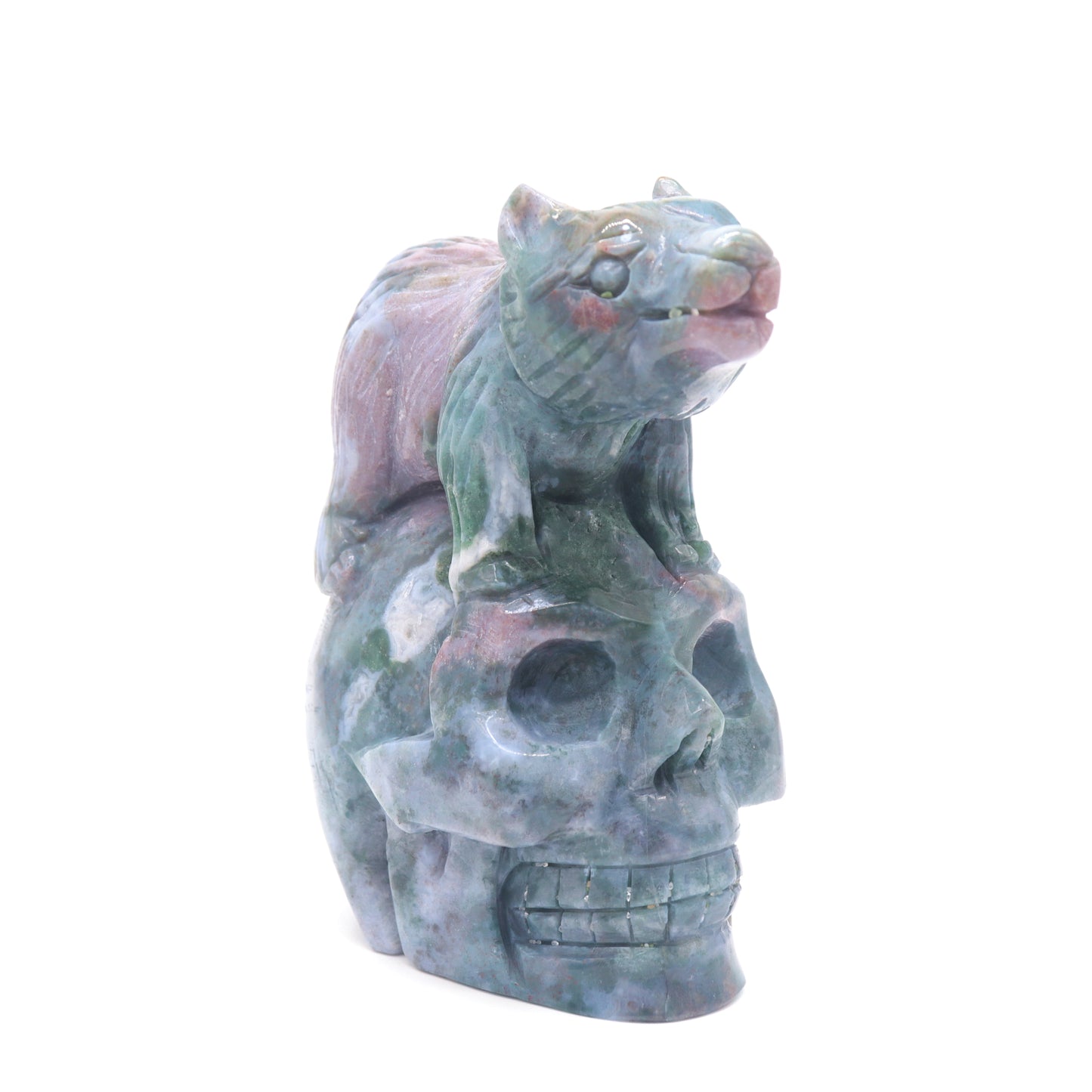 5.5" Natural Ocean Jasper Skull Bear Figurine Crystal Carved Healing