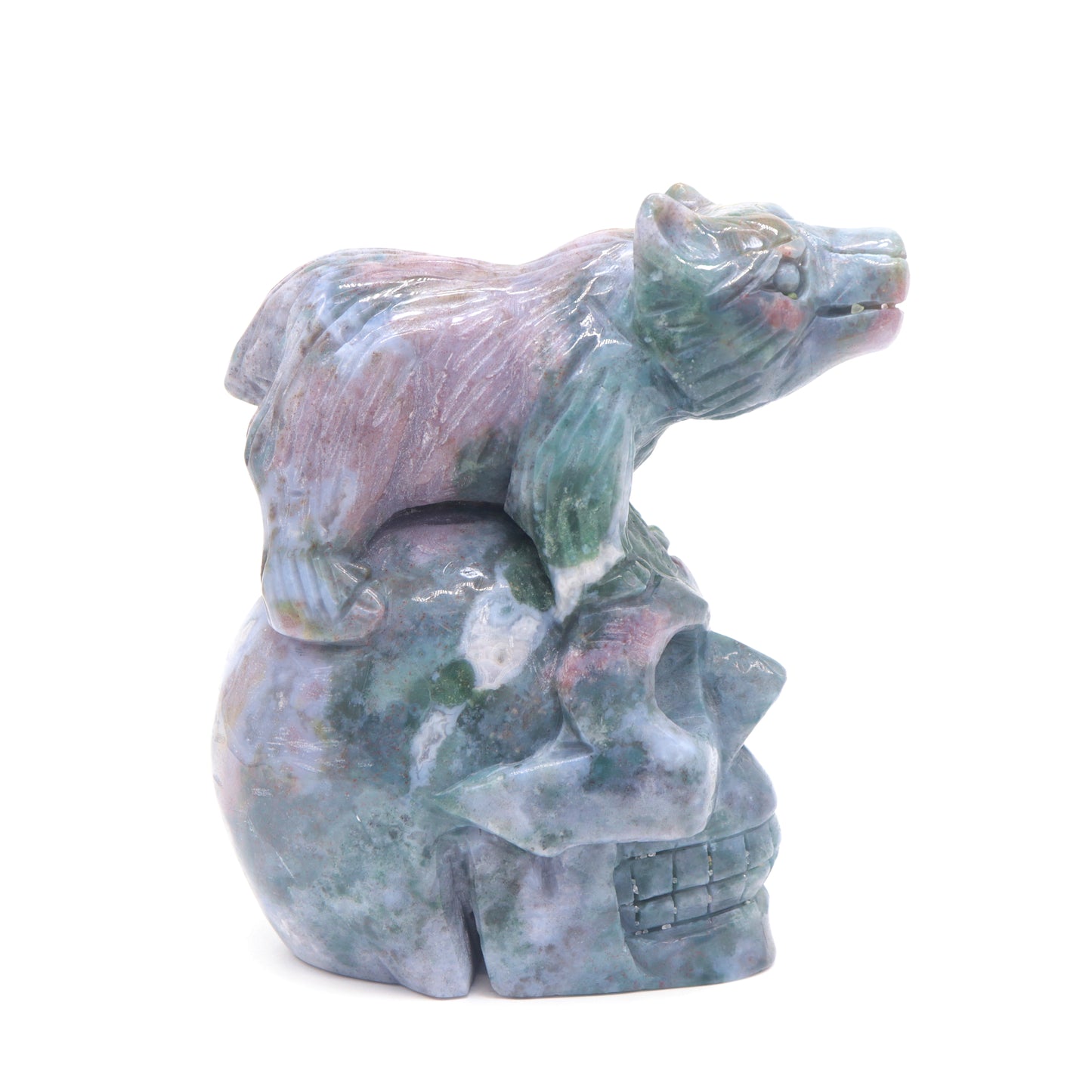 5.5" Natural Ocean Jasper Skull Bear Figurine Crystal Carved Healing