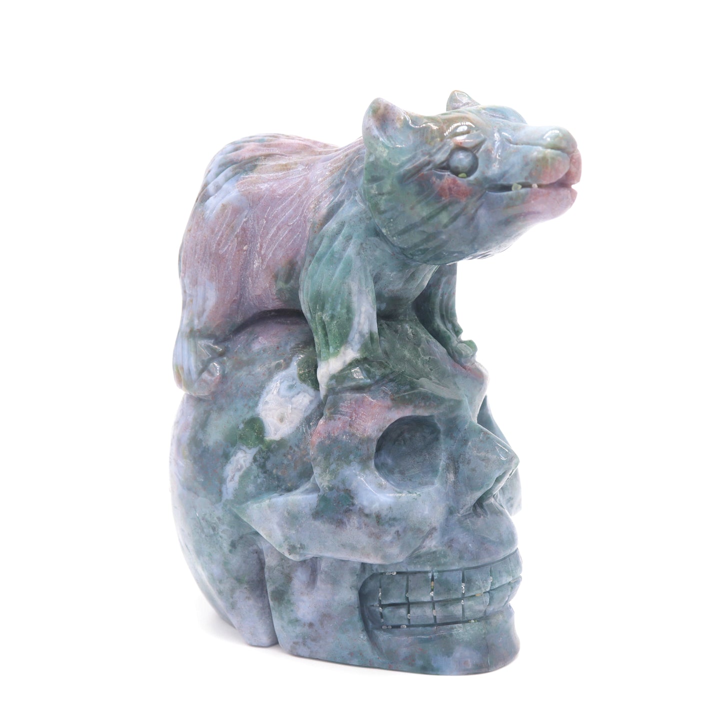 5.5" Natural Ocean Jasper Skull Bear Figurine Crystal Carved Healing