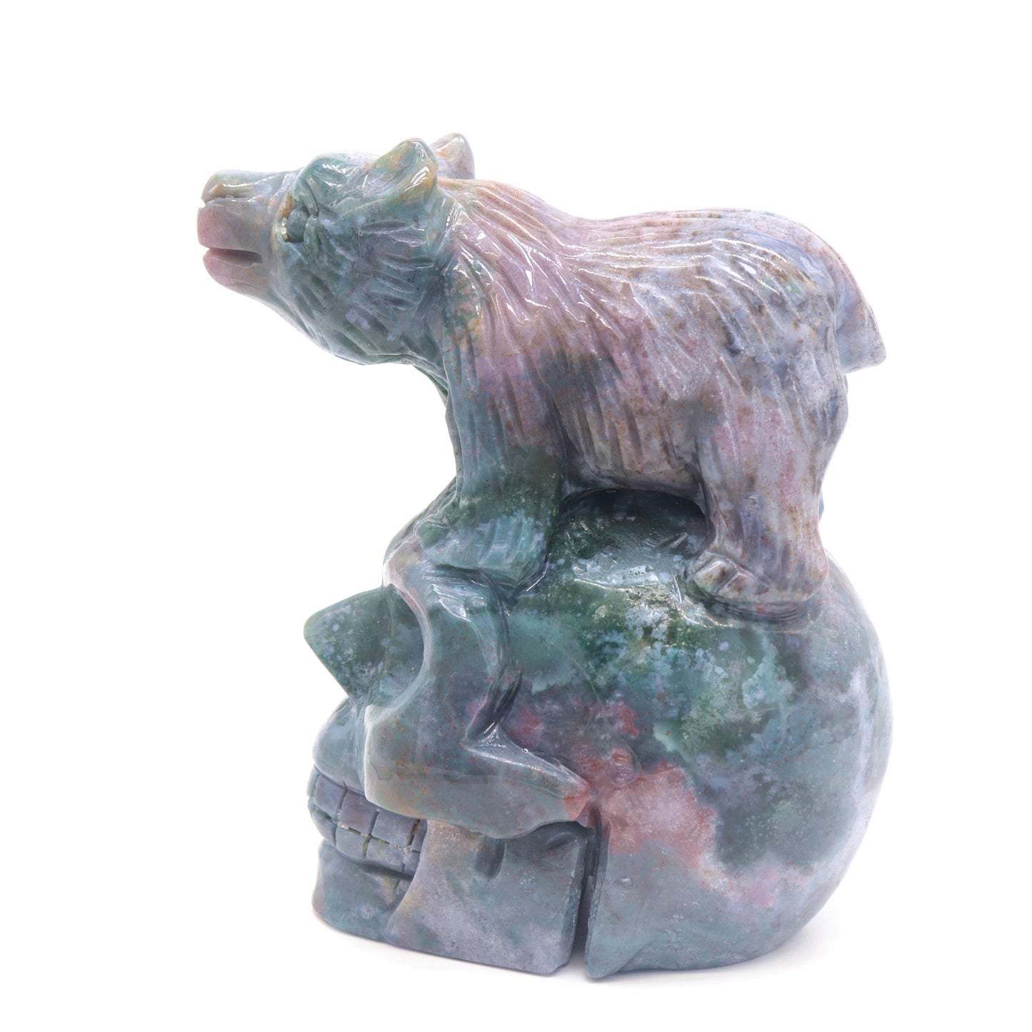 5.5" Natural Ocean Jasper Skull Bear Figurine Crystal Carved Healing