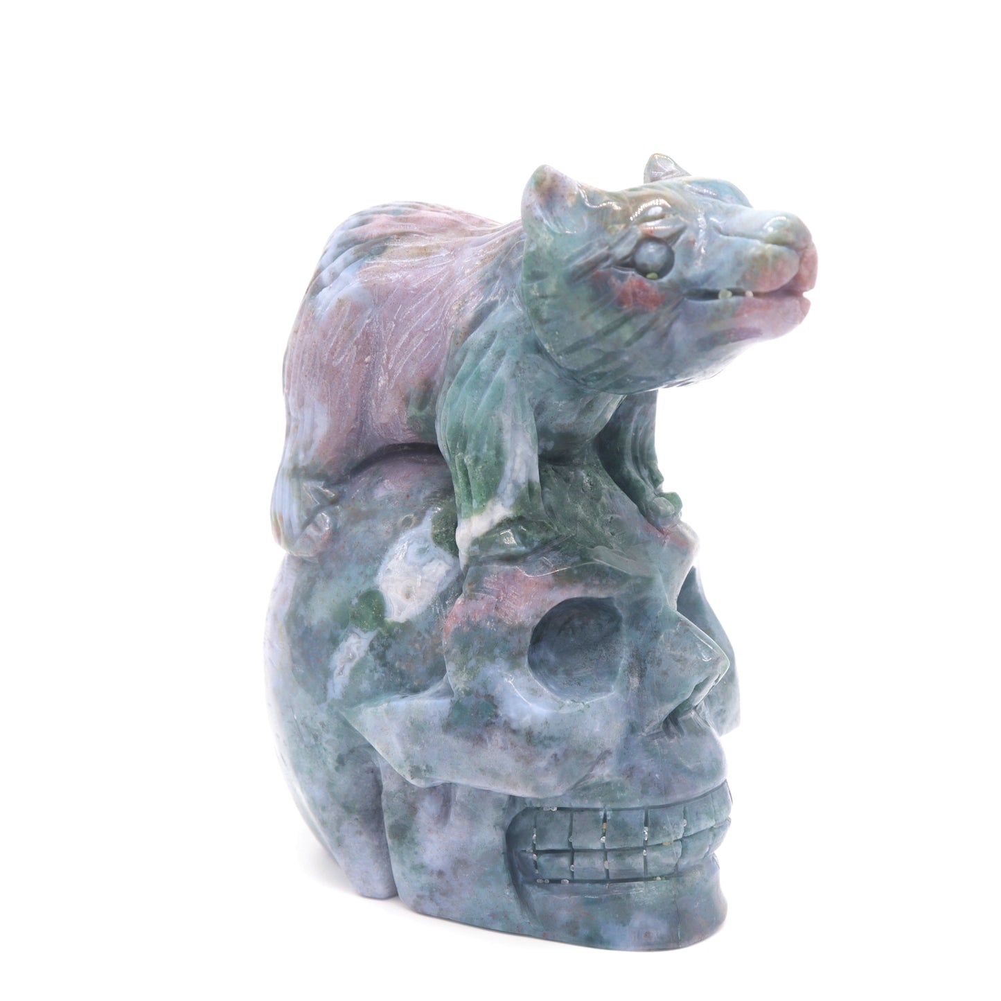 5.5" Natural Ocean Jasper Skull Bear Figurine Crystal Carved Healing