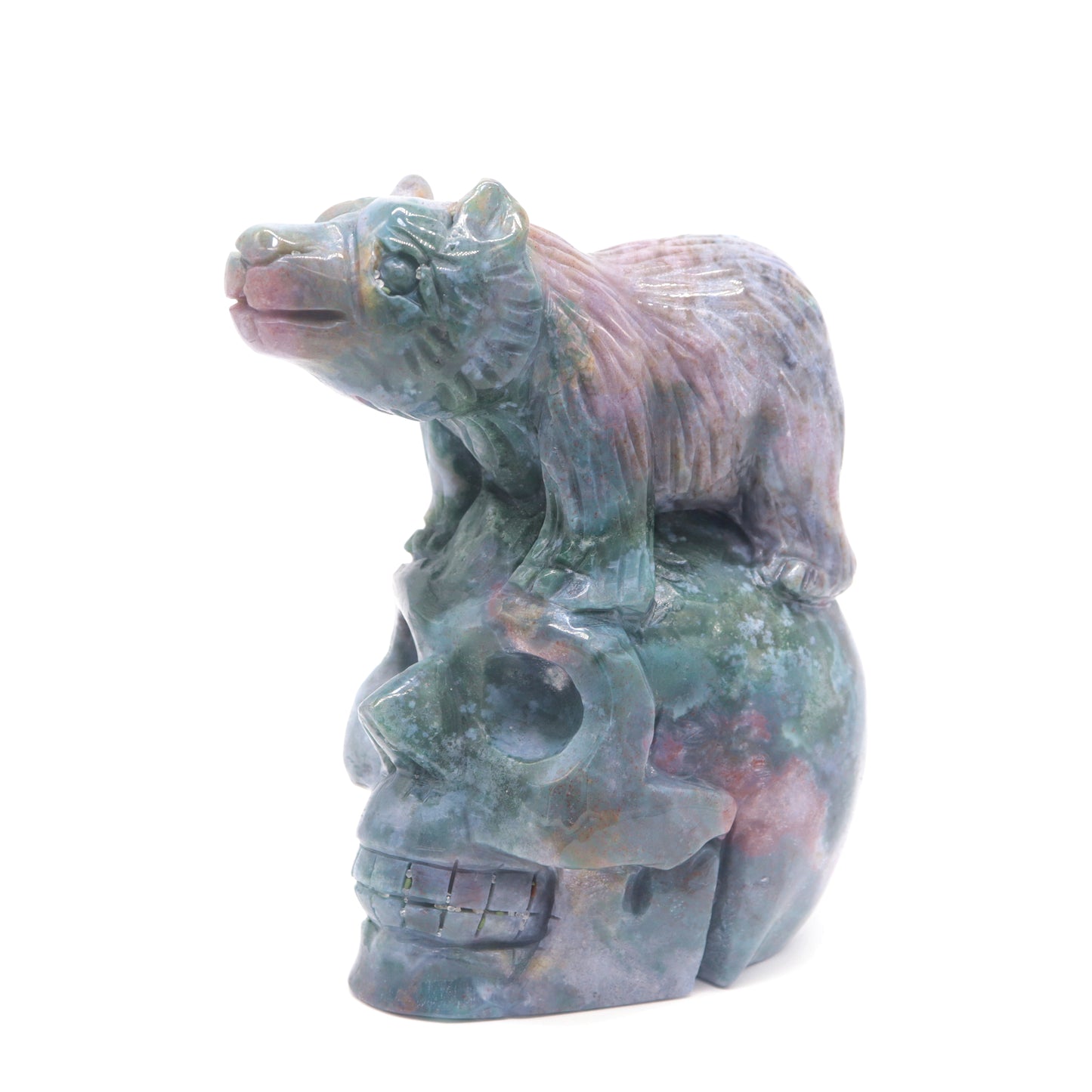 5.5" Natural Ocean Jasper Skull Bear Figurine Crystal Carved Healing