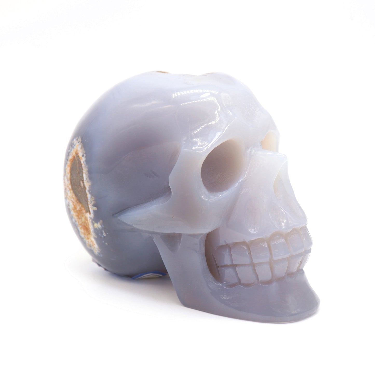 HandCarved Druzy agate Crystal Skull Statue