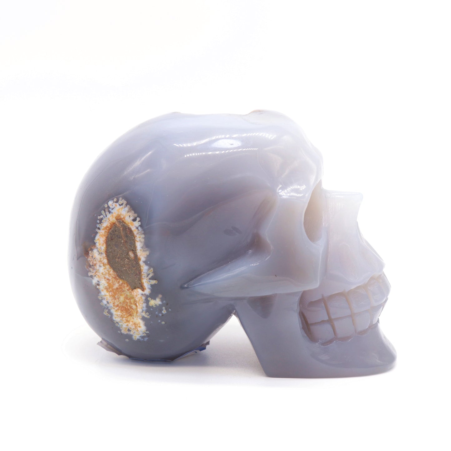 HandCarved Druzy agate Crystal Skull Statue